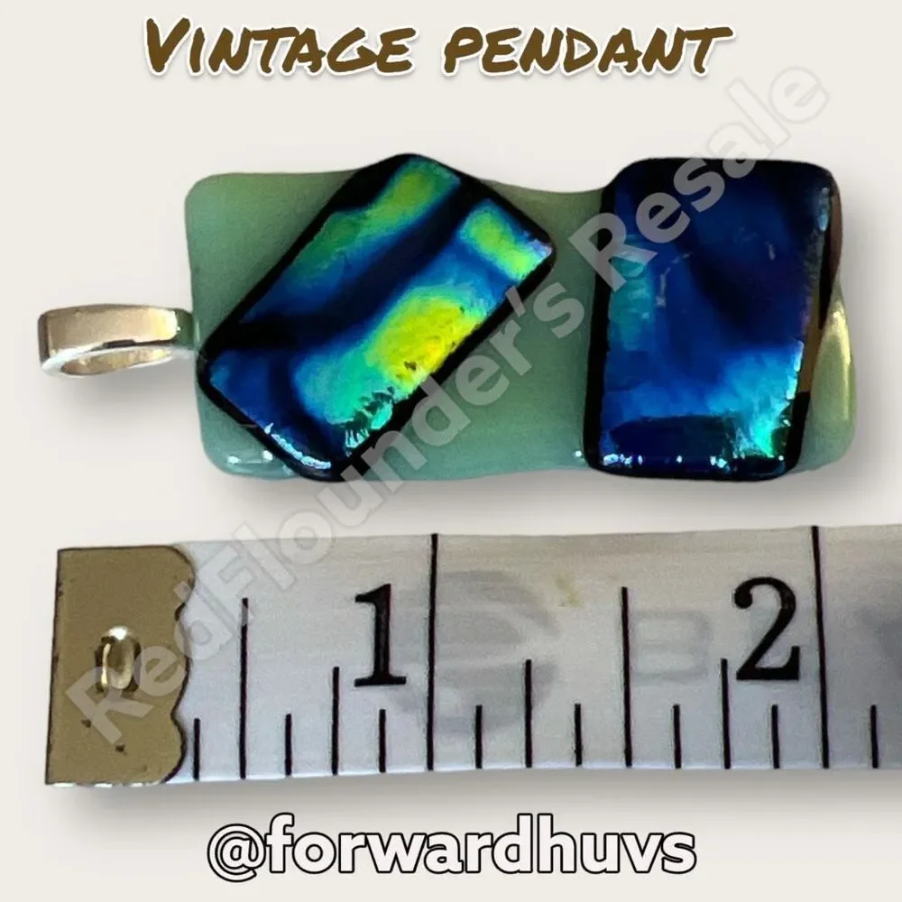Art Glass Multi-Colored Pendant Silver Tone